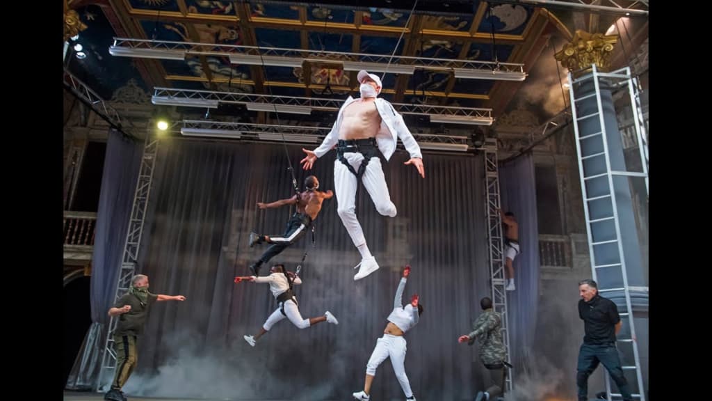 The cast is rehearsing for the production